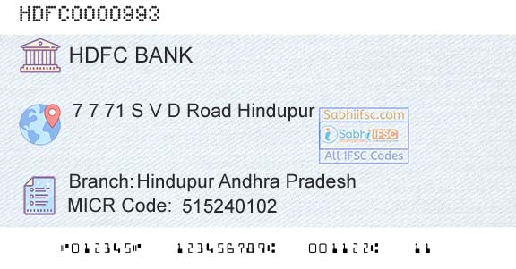 Hdfc Bank Hindupur Andhra PradeshBranch 