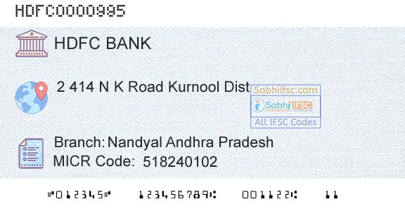 Hdfc Bank Nandyal Andhra PradeshBranch 