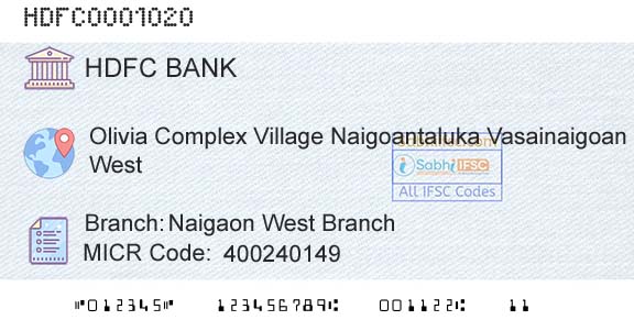 Hdfc Bank Naigaon West BranchBranch 