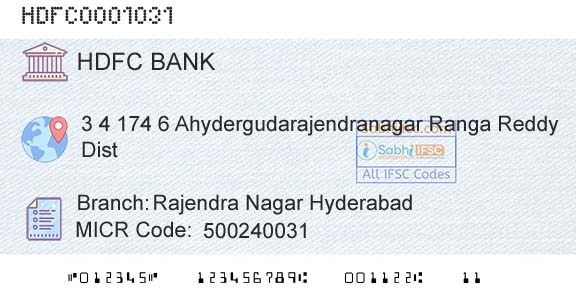 Hdfc Bank Rajendra Nagar HyderabadBranch 