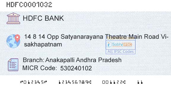Hdfc Bank Anakapalli Andhra PradeshBranch 