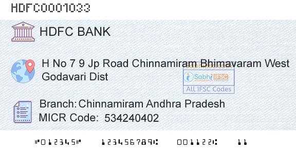 Hdfc Bank Chinnamiram Andhra PradeshBranch 