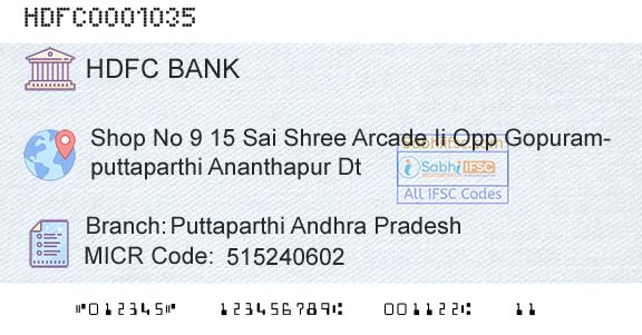 Hdfc Bank Puttaparthi Andhra PradeshBranch 
