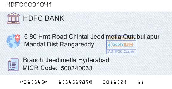 Hdfc Bank Jeedimetla HyderabadBranch 