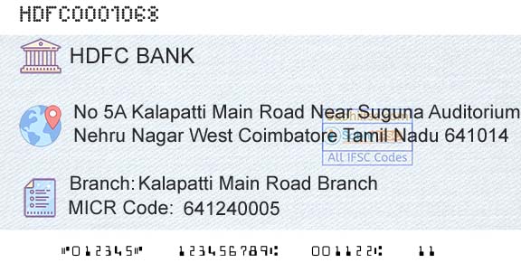 Hdfc Bank Kalapatti Main Road BranchBranch 