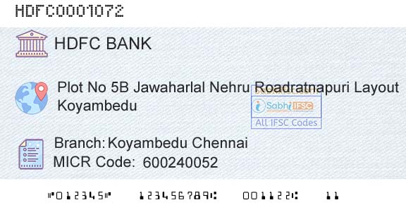 Hdfc Bank Koyambedu ChennaiBranch 