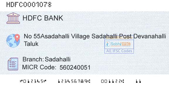Hdfc Bank SadahalliBranch 