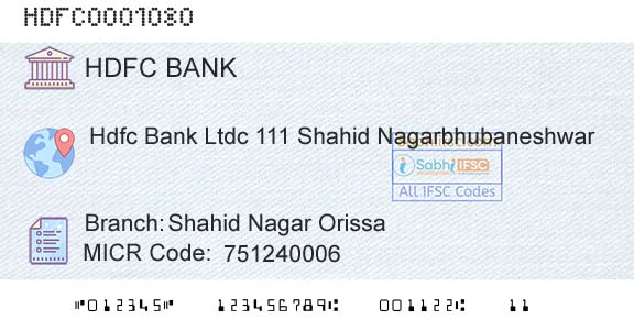 Hdfc Bank Shahid Nagar OrissaBranch 