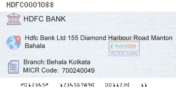Hdfc Bank Behala KolkataBranch 