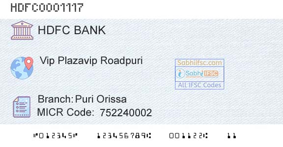 Hdfc Bank Puri OrissaBranch 