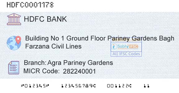 Hdfc Bank Agra Pariney GardensBranch 