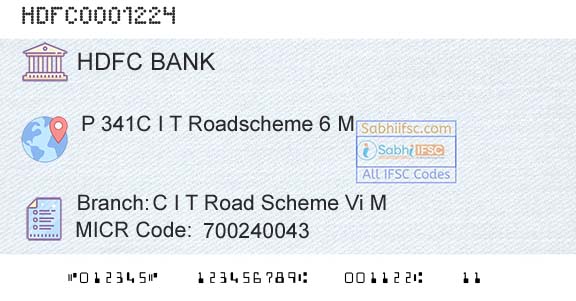 Hdfc Bank C I T Road Scheme Vi MBranch 