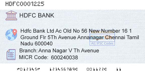 Hdfc Bank Anna Nagar V Th AvenueBranch 