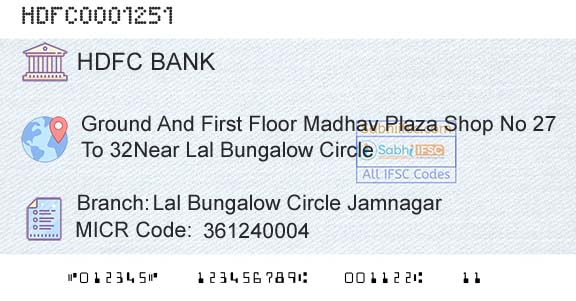 Hdfc Bank Lal Bungalow Circle JamnagarBranch 