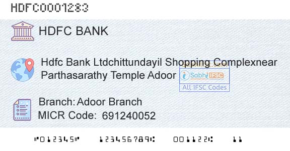Hdfc Bank Adoor BranchBranch 