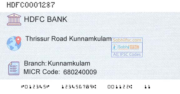 Hdfc Bank KunnamkulamBranch 