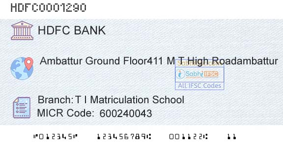 Hdfc Bank T I Matriculation SchoolBranch 