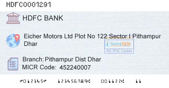 Hdfc Bank Pithampur Dist DharBranch 