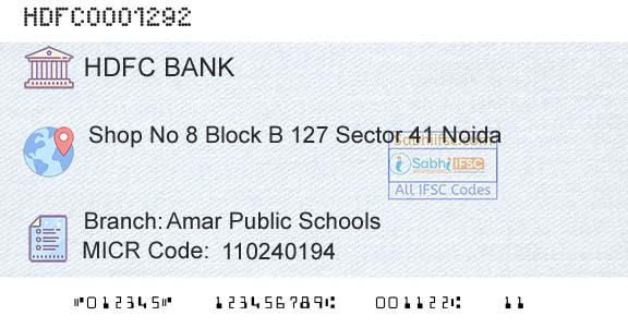 Hdfc Bank Amar Public SchoolsBranch 