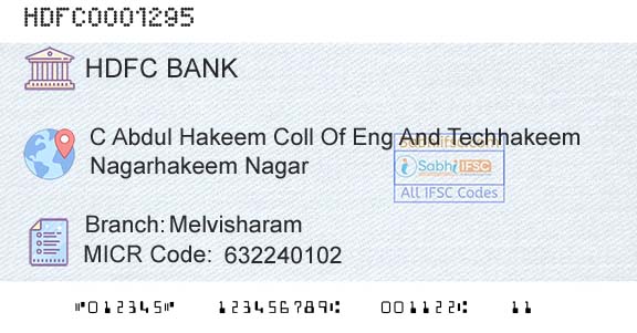 Hdfc Bank MelvisharamBranch 