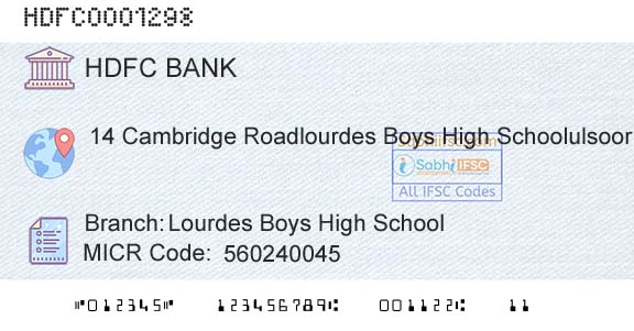 Hdfc Bank Lourdes Boys High SchoolBranch 