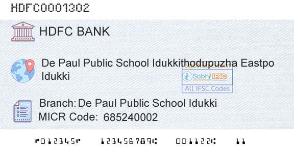 Hdfc Bank De Paul Public School IdukkiBranch 