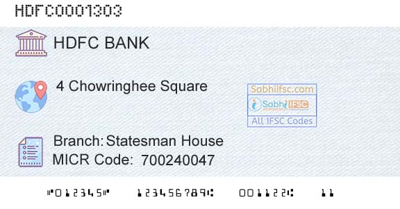 Hdfc Bank Statesman HouseBranch 