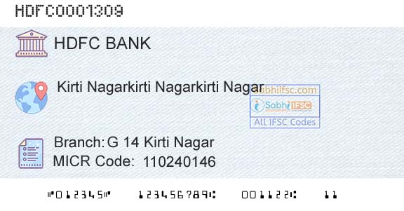 Hdfc Bank G 14 Kirti NagarBranch 