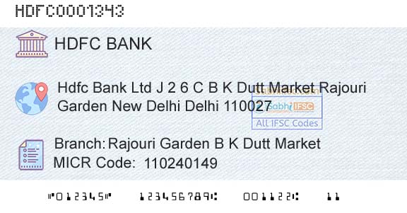 Hdfc Bank Rajouri Garden B K Dutt MarketBranch 