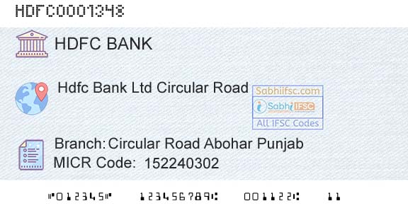 Hdfc Bank Circular Road Abohar PunjabBranch 