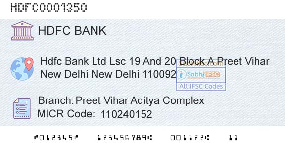 Hdfc Bank Preet Vihar Aditya ComplexBranch 