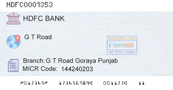 Hdfc Bank G T Road Goraya PunjabBranch 