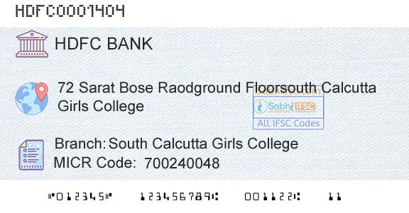 Hdfc Bank South Calcutta Girls CollegeBranch 