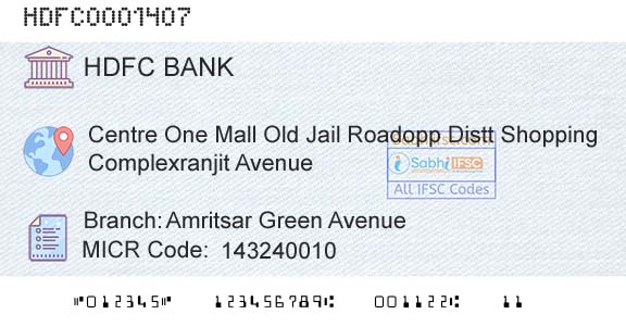 Hdfc Bank Amritsar Green AvenueBranch 
