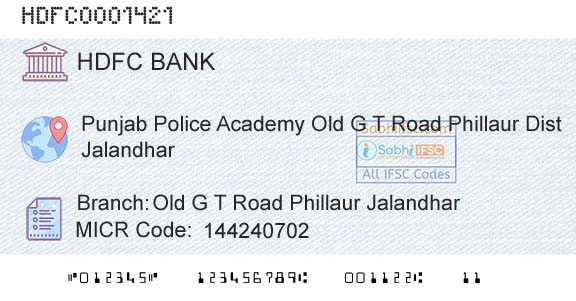 Hdfc Bank Old G T Road Phillaur JalandharBranch 