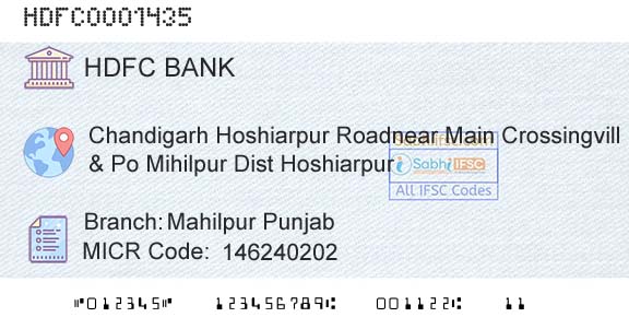 Hdfc Bank Mahilpur PunjabBranch 