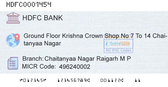 Hdfc Bank Chaitanyaa Nagar Raigarh M PBranch 