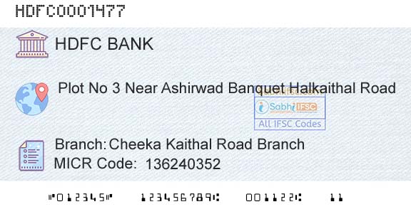 Hdfc Bank Cheeka Kaithal Road BranchBranch 