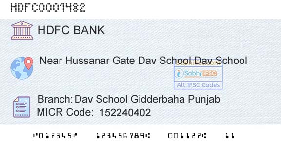 Hdfc Bank Dav School Gidderbaha PunjabBranch 