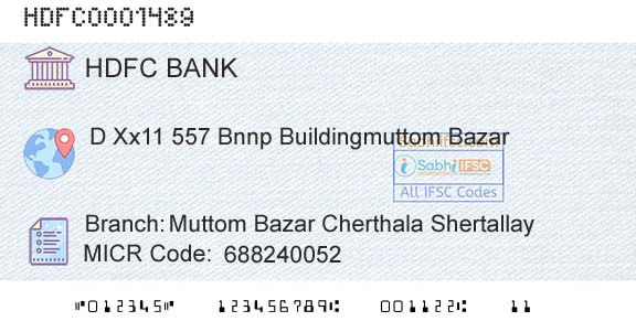 Hdfc Bank Muttom Bazar Cherthala ShertallayBranch 
