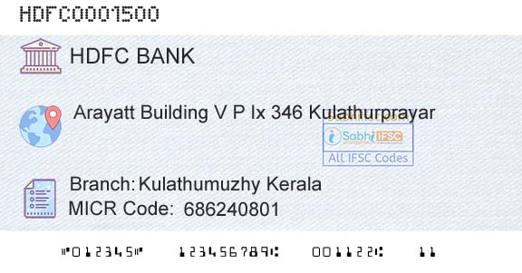 Hdfc Bank Kulathumuzhy KeralaBranch 