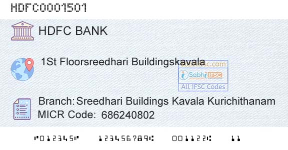 Hdfc Bank Sreedhari Buildings Kavala KurichithanamBranch 
