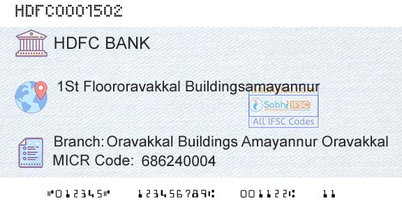 Hdfc Bank Oravakkal Buildings Amayannur OravakkalBranch 
