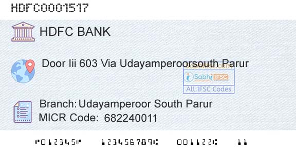 Hdfc Bank Udayamperoor South ParurBranch 