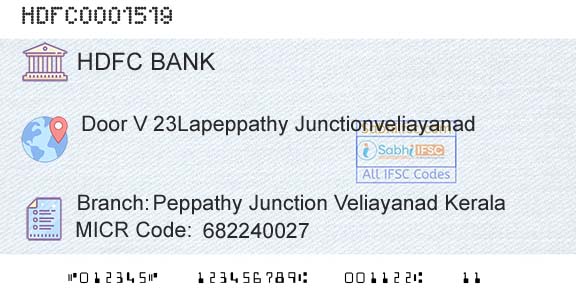 Hdfc Bank Peppathy Junction Veliayanad KeralaBranch 