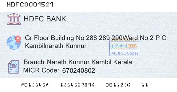 Hdfc Bank Narath Kunnur Kambil KeralaBranch 