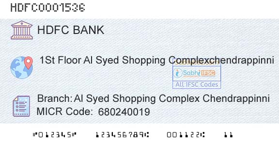 Hdfc Bank Al Syed Shopping Complex ChendrappinniBranch 