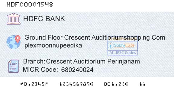 Hdfc Bank Crescent Auditiorium PerinjanamBranch 