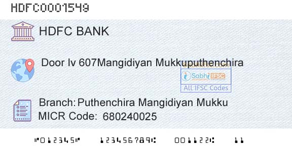 Hdfc Bank Puthenchira Mangidiyan MukkuBranch 