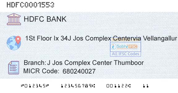 Hdfc Bank J Jos Complex Center ThumboorBranch 